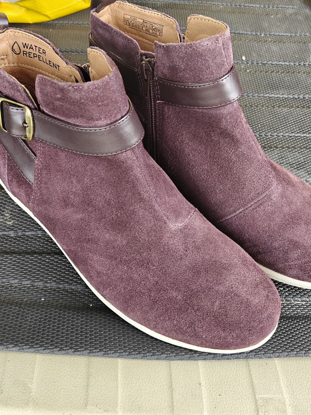 Vionic Women's Burgundy Suede Ankle Booties with Buckle - Picture 2 of 6